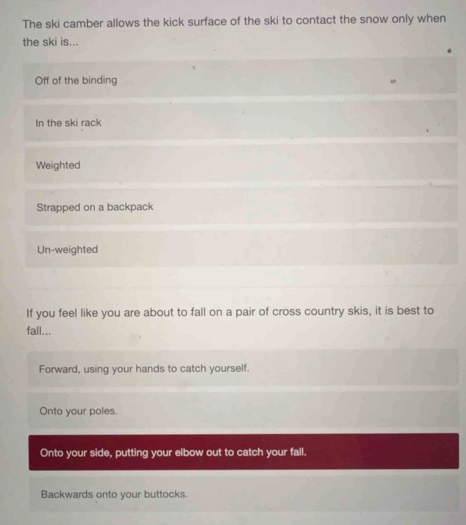 the ski camber allows the kick surface of the ski to contact the snow o…