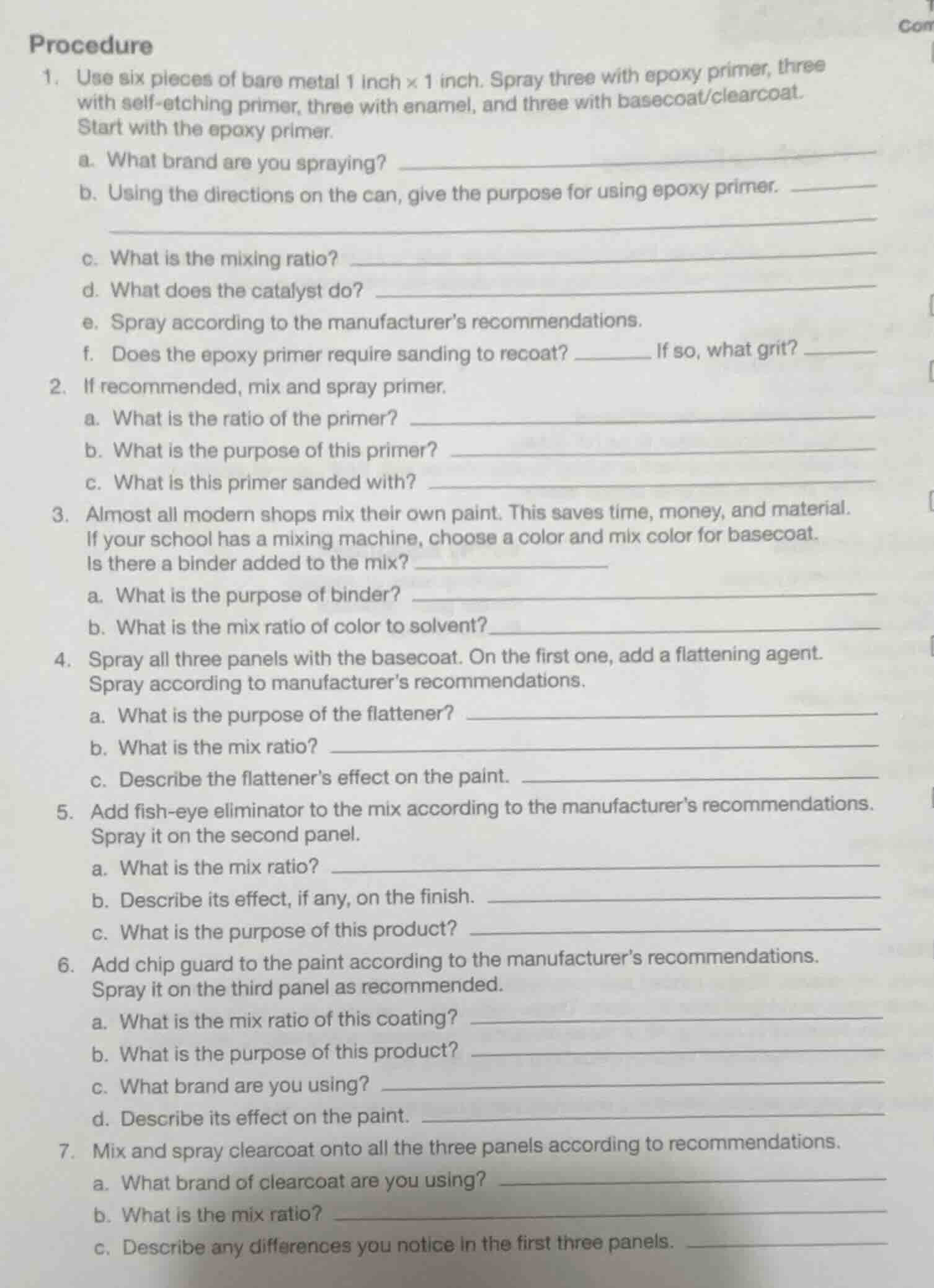 procedure 1. use six pieces of bare metal 1 inch × 1 inch. spray three …