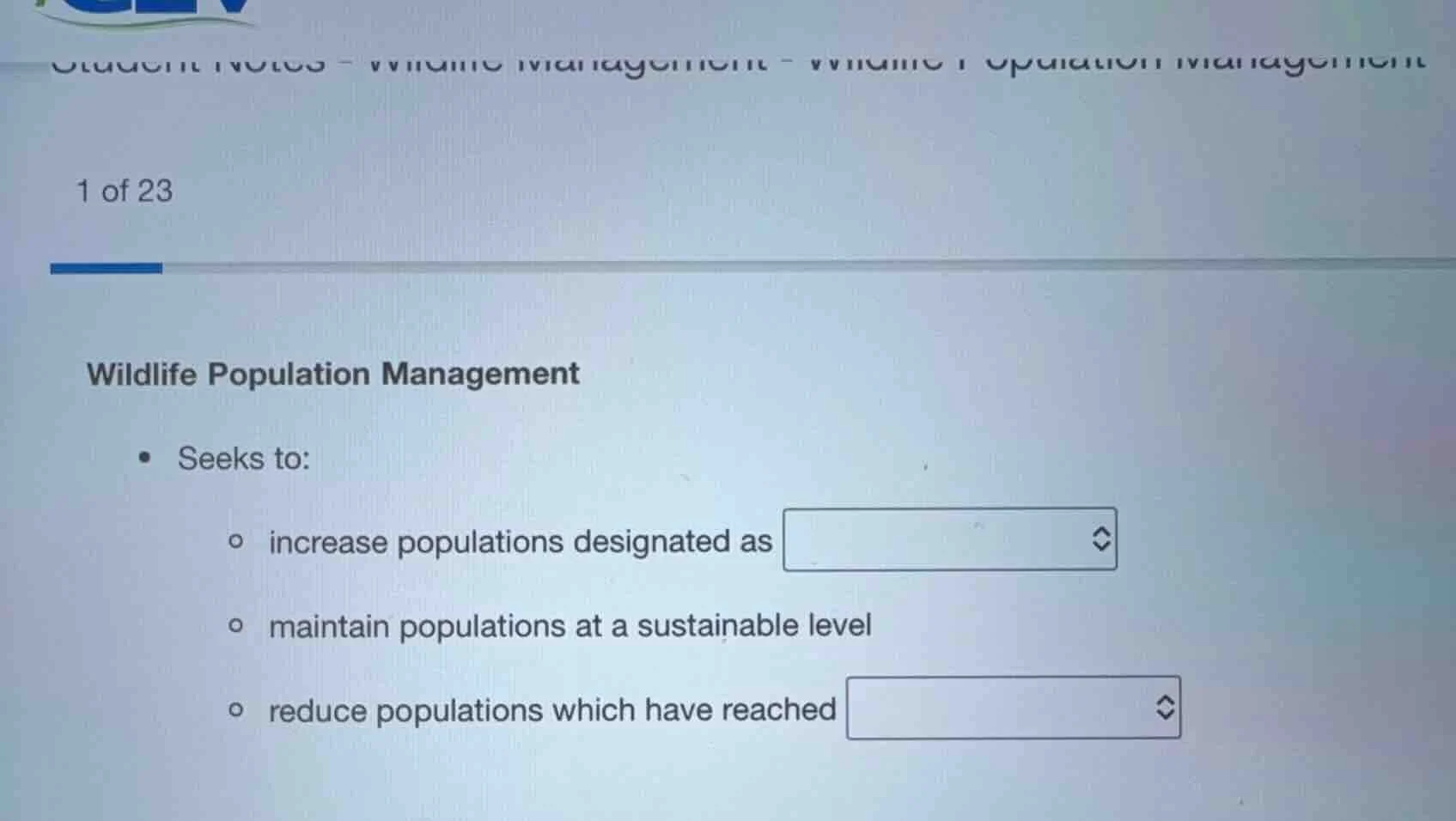1 of 23 wildlife population management - seeks to: - increase populatio…