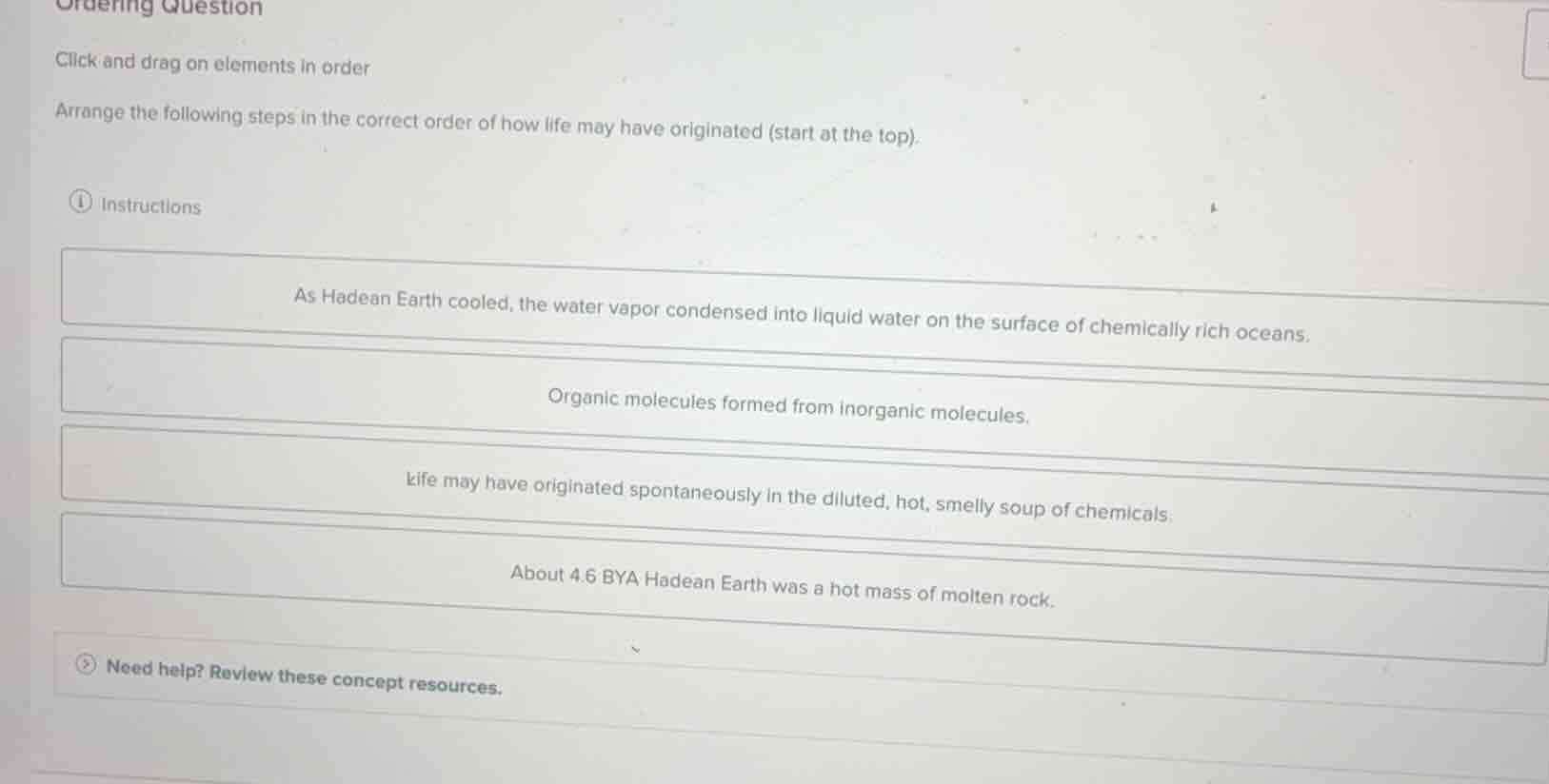 ordering question click and drag on elements in order arrange the follo…