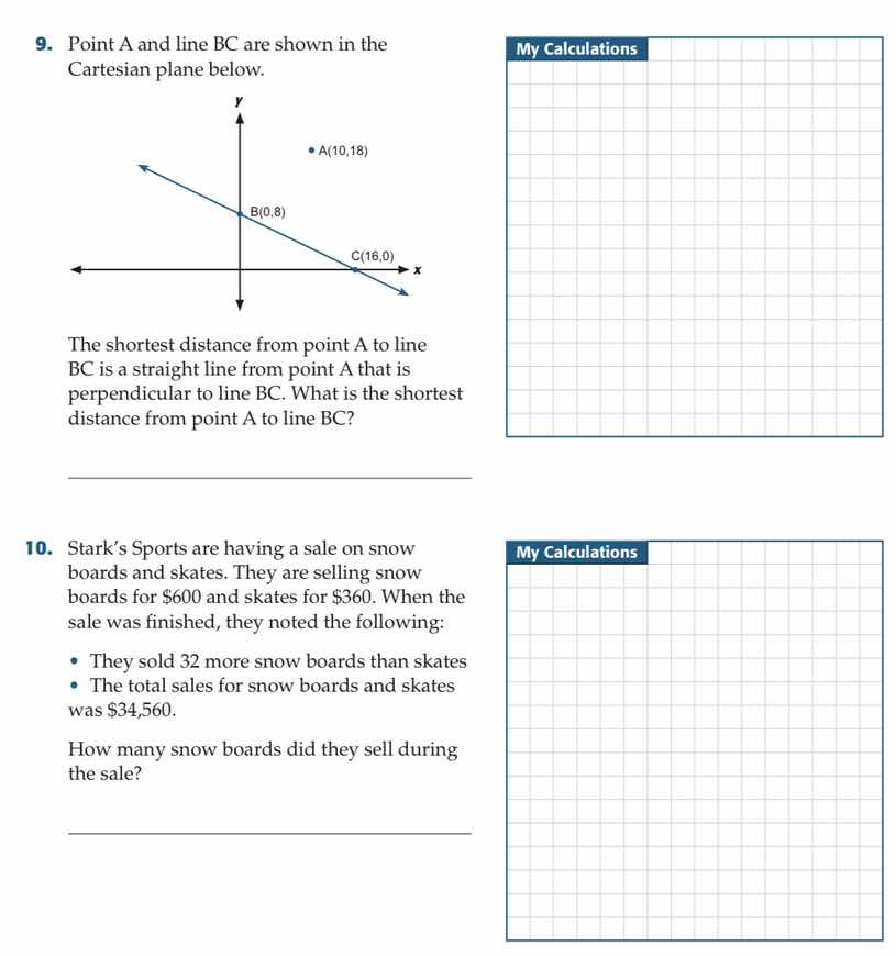 9. point a and line bc are shown in the cartesian plane below. the shor…