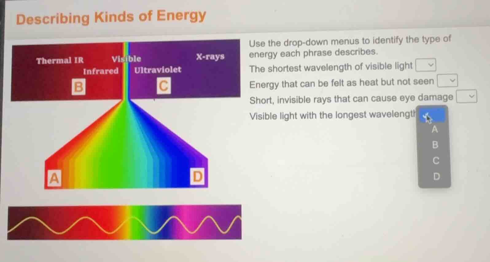 describing kinds of energy use the drop - down menus to identify the ty…