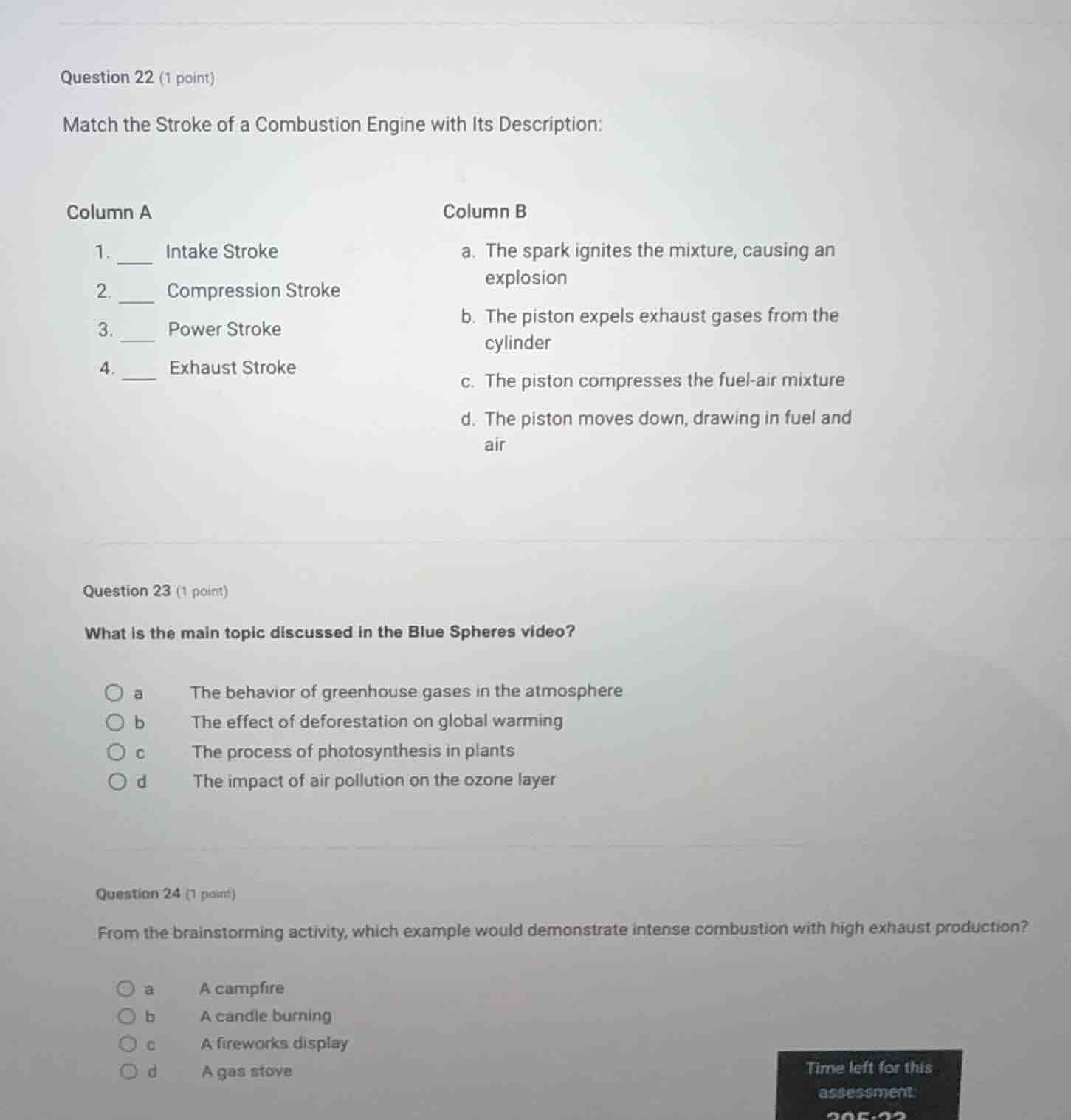 question 22 (1 point) match the stroke of a combustion engine with its …