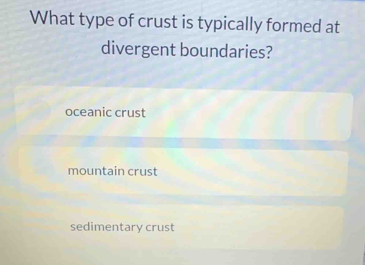 what type of crust is typically formed at divergent boundaries? oceanic…