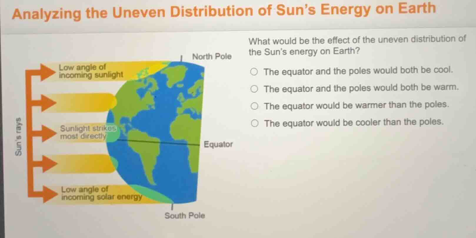 analyzing the uneven distribution of sun’s energy on earth what would b…