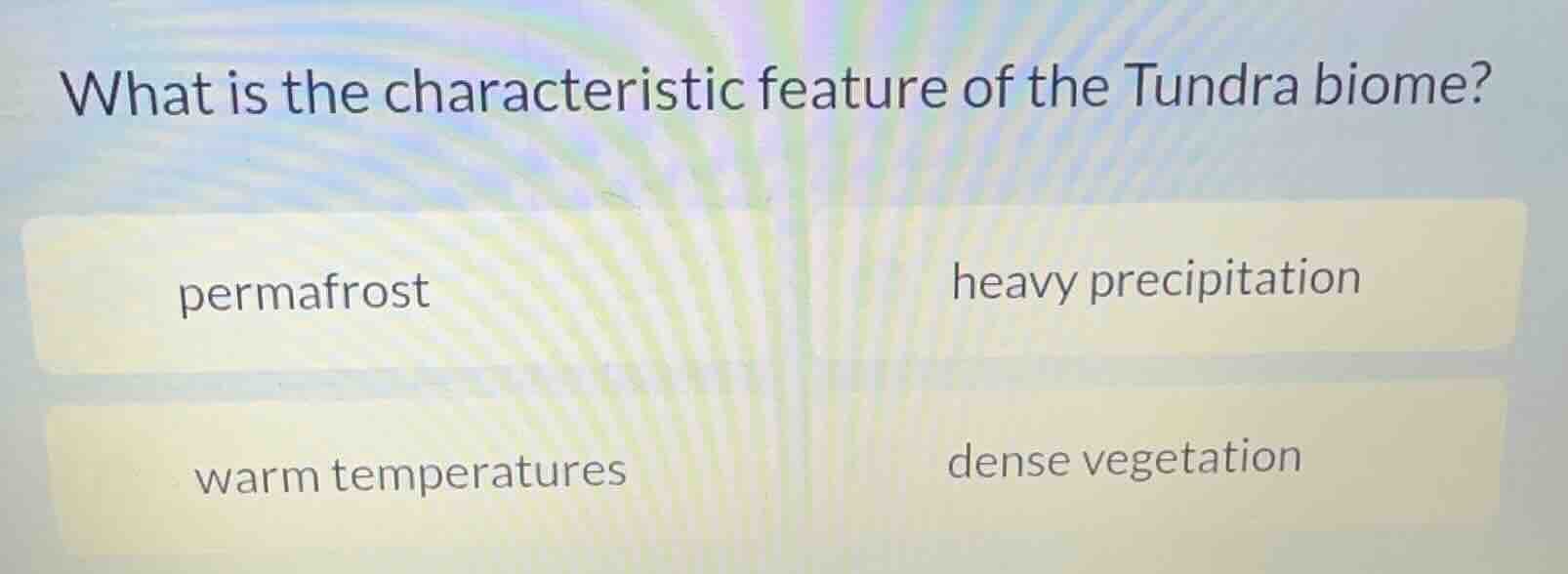 what is the characteristic feature of the tundra biome? permafrost heav…