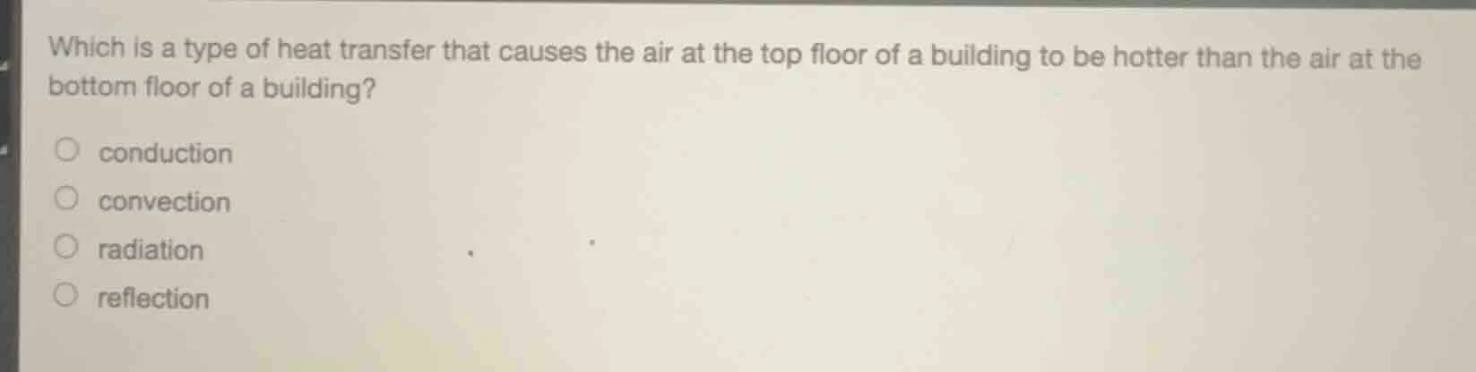 which is a type of heat transfer that causes the air at the top floor o…
