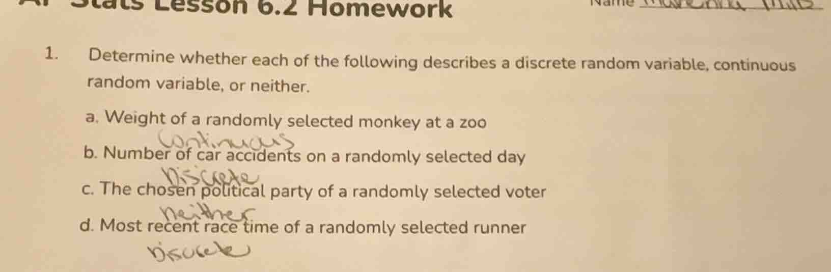 1. determine whether each of the following describes a discrete random …