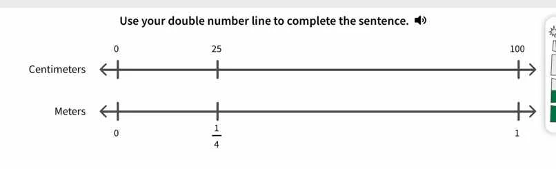 use your double number line to complete the sentence. centimeters: 0, 2…