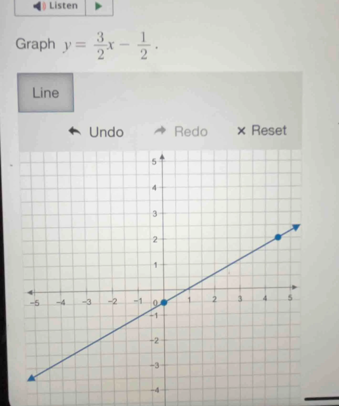 graph $y = \\frac{3}{2}x - \\frac{1}{2}$.