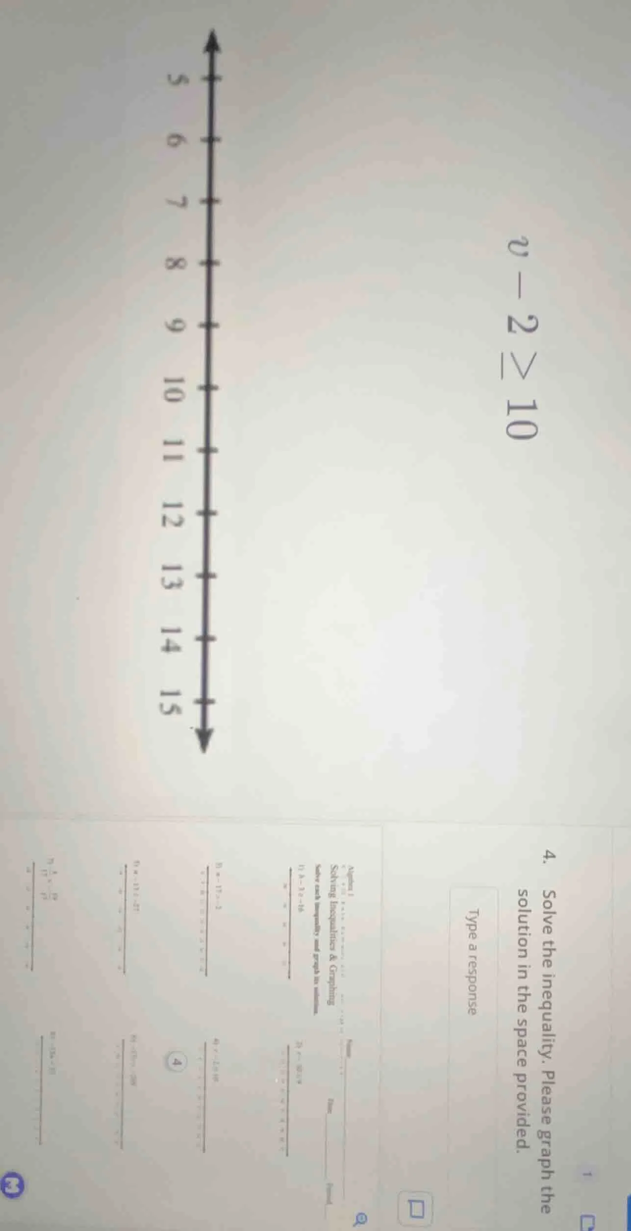 4. solve the inequality. please graph the solution in the space provide…
