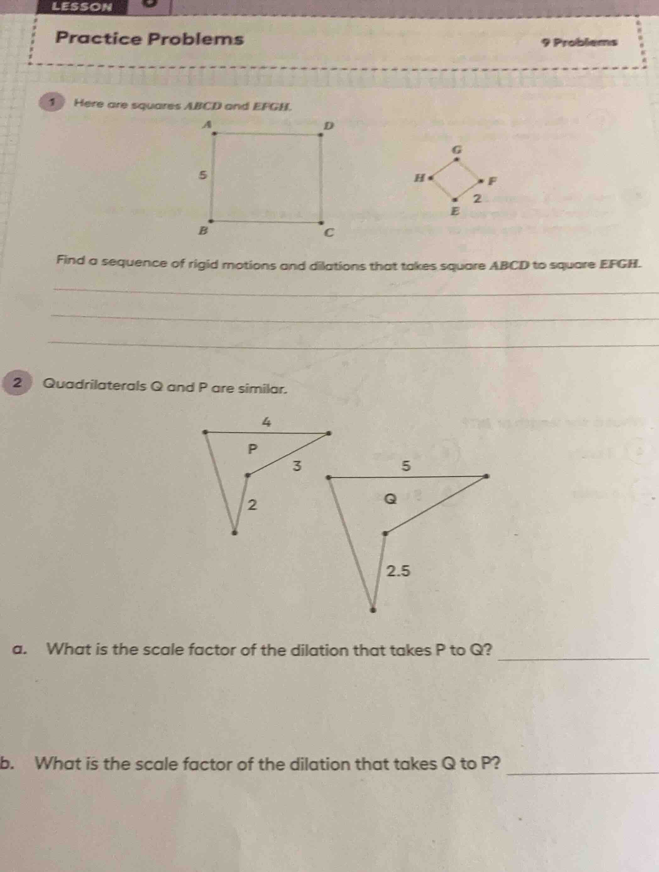 practice problems 9 problems 1 here are squares abcd and efgh. find a s…