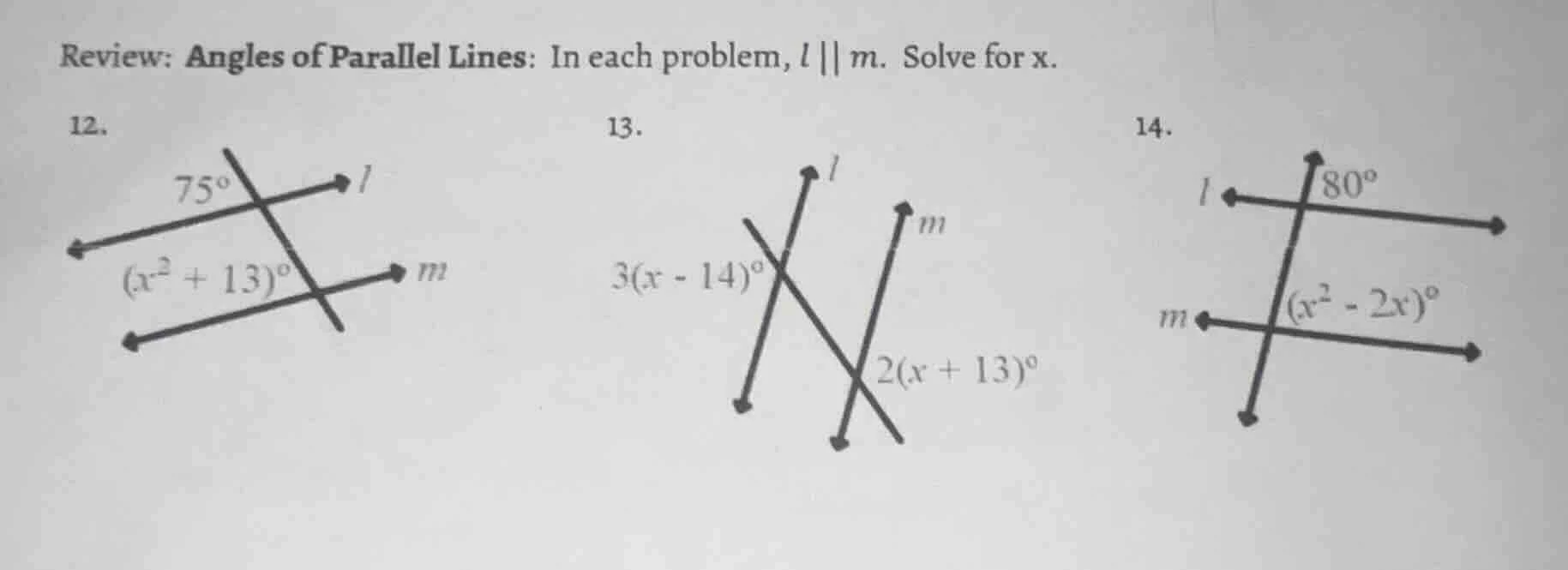 review: angles of parallel lines: in each problem, ( l parallel m ). so…
