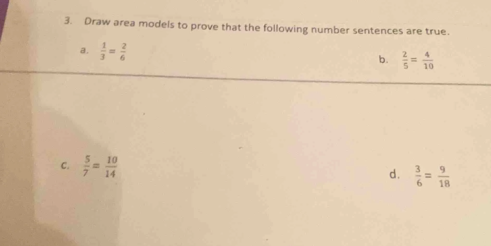 3. draw area models to prove that the following number sentences are tr…