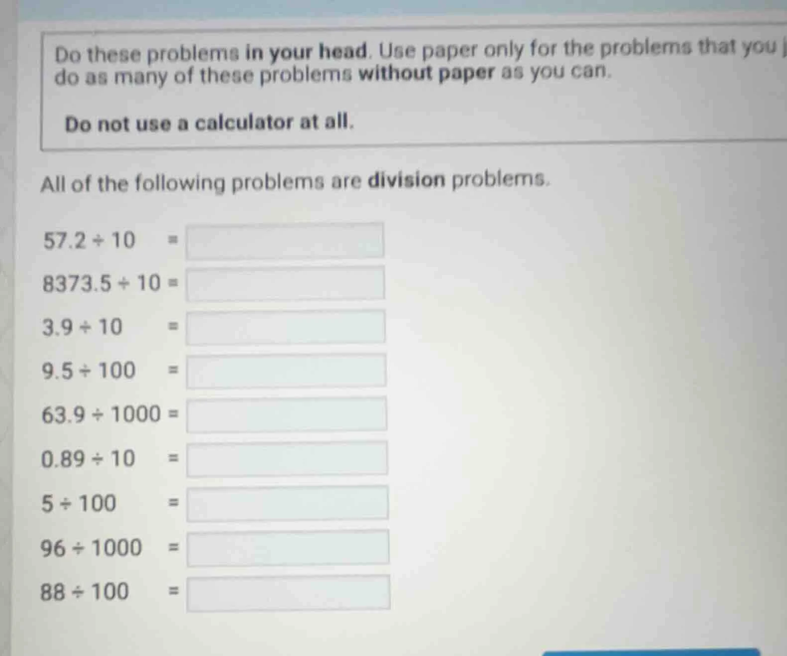 do these problems in your head. use paper only for the problems that yo…