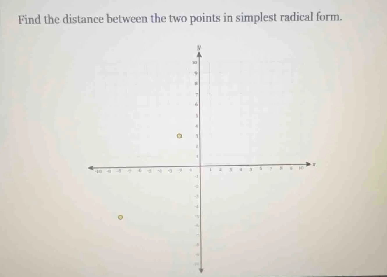 find the distance between the two points in simplest radical form.