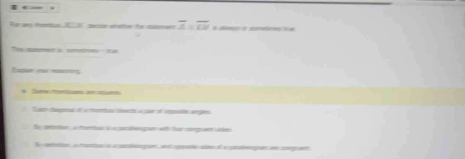 for any rhombus jklm, decide whether the statement \\(\\overrightarrow{…