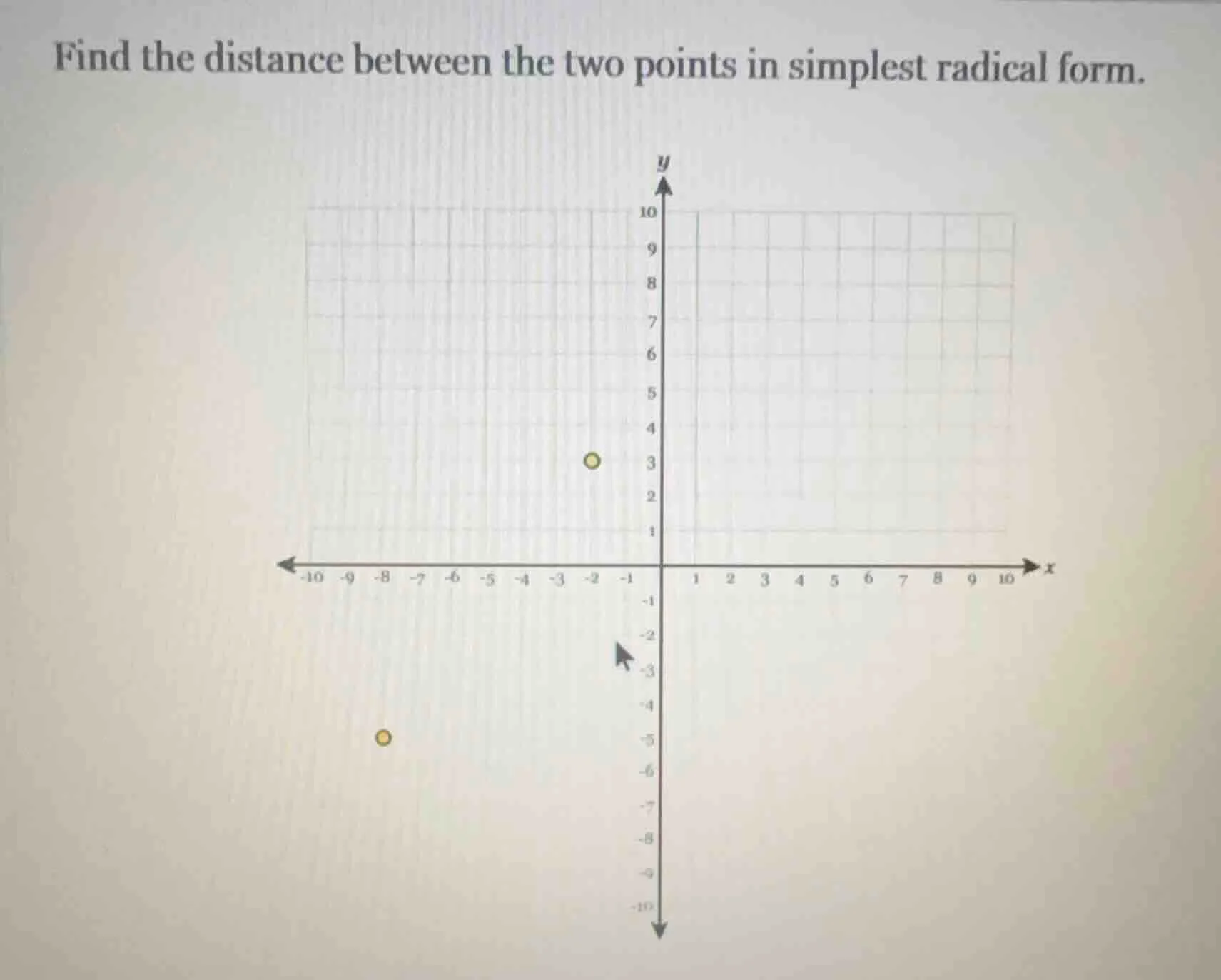 find the distance between the two points in simplest radical form.
