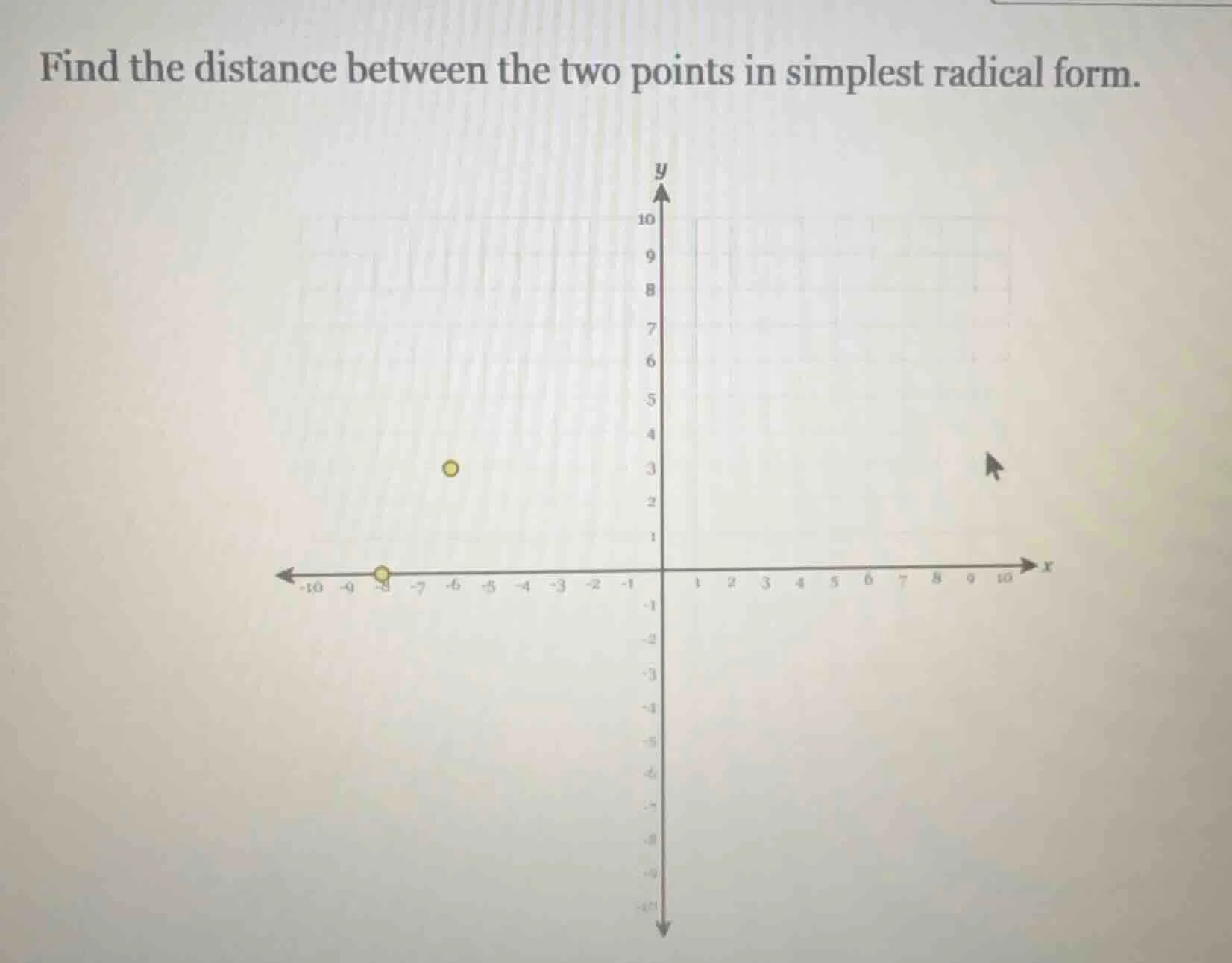 find the distance between the two points in simplest radical form.