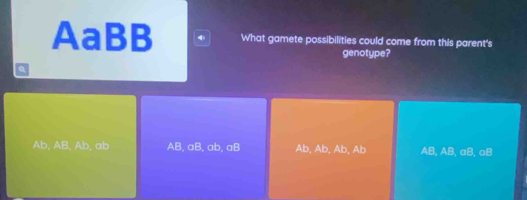 aabb what gamete possibilities could come from this parents genotype? a…