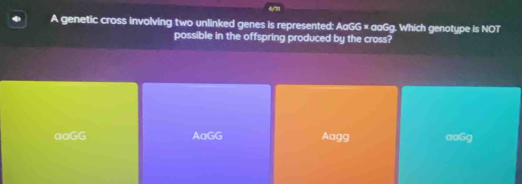 a genetic cross involving two unlinked genes is represented: aagg × aag…