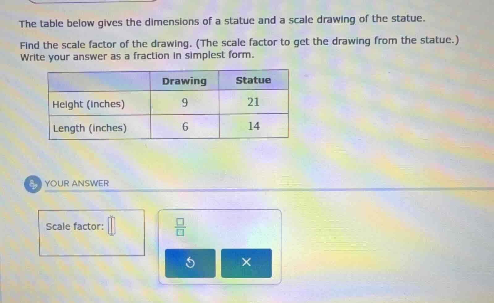 the table below gives the dimensions of a statue and a scale drawing of…