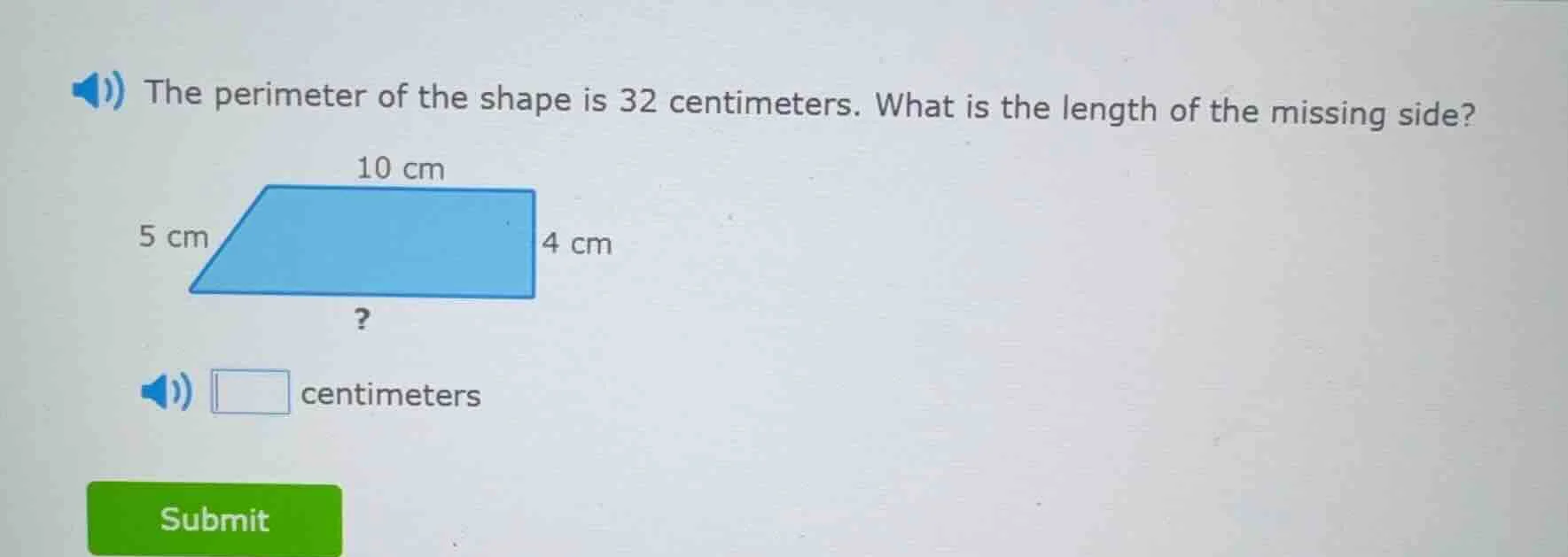 the perimeter of the shape is 32 centimeters. what is the length of the…