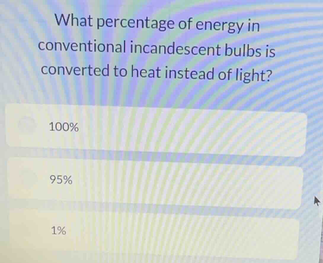 what percentage of energy in conventional incandescent bulbs is convert…