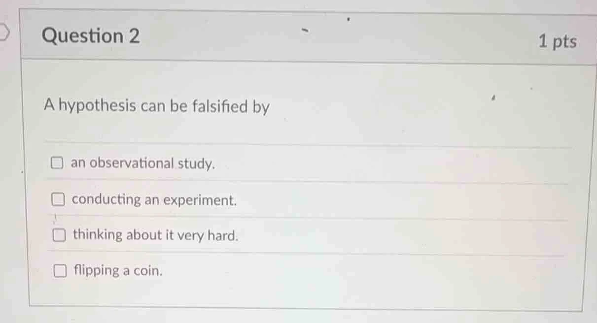 question 2 1 pts a hypothesis can be falsified by an observational stud…