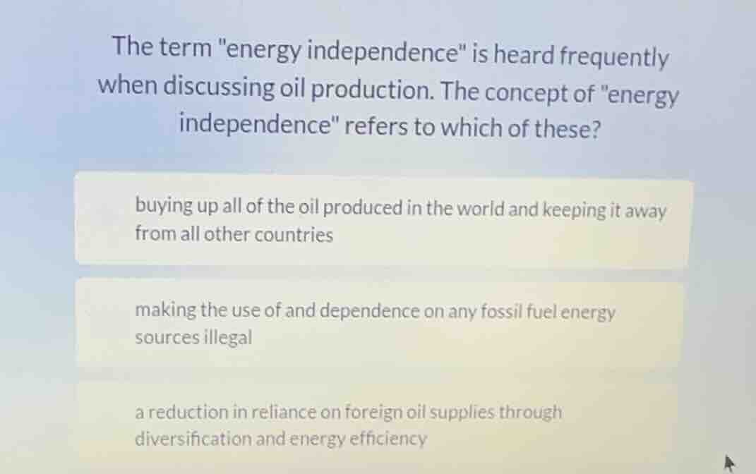the term \energy independence\ is heard frequently when discussing oil …