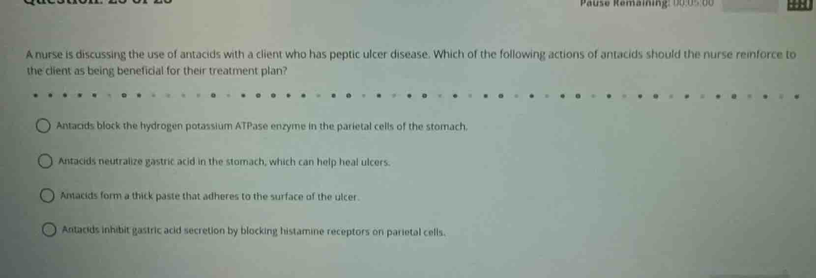 a nurse is discussing the use of antacids with a client who has peptic …