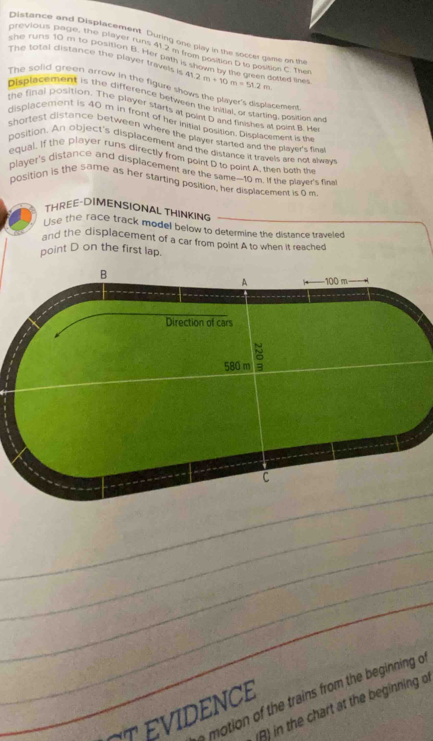 distance and displacement during one play in the soccer game on the pre…