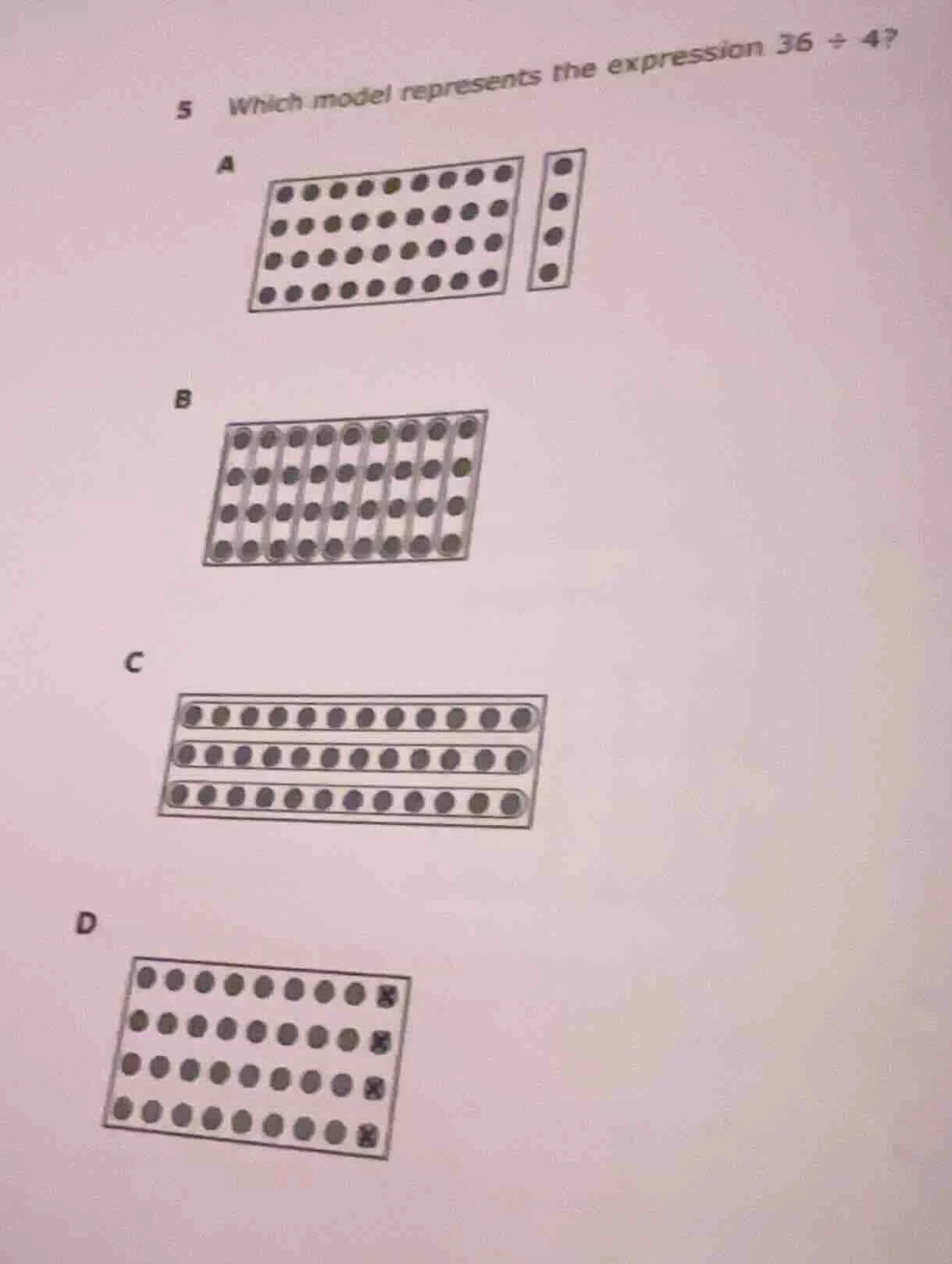 5 which model represents the expression $36 \\div 4$? a image of model …