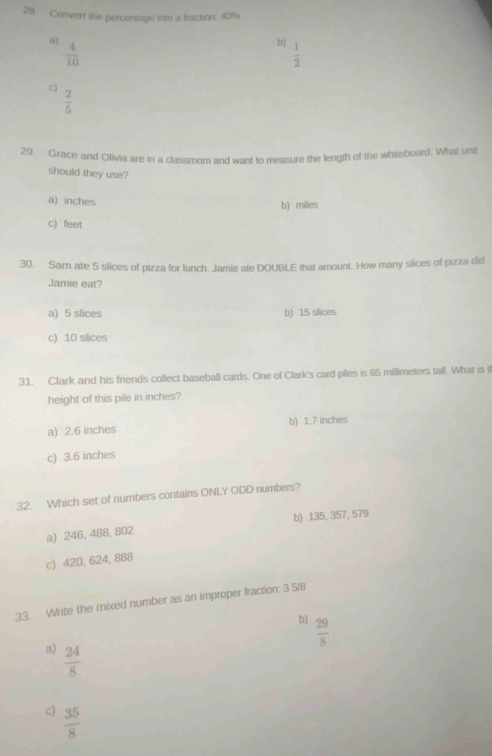 28 convert the percentage into a fraction. 40% a) \\(\\frac{4}{10}\\) b…