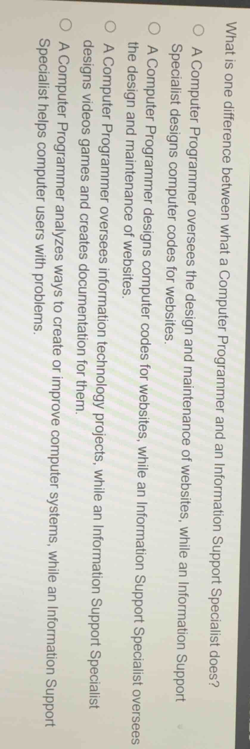 what is one difference between what a computer programmer and an inform…