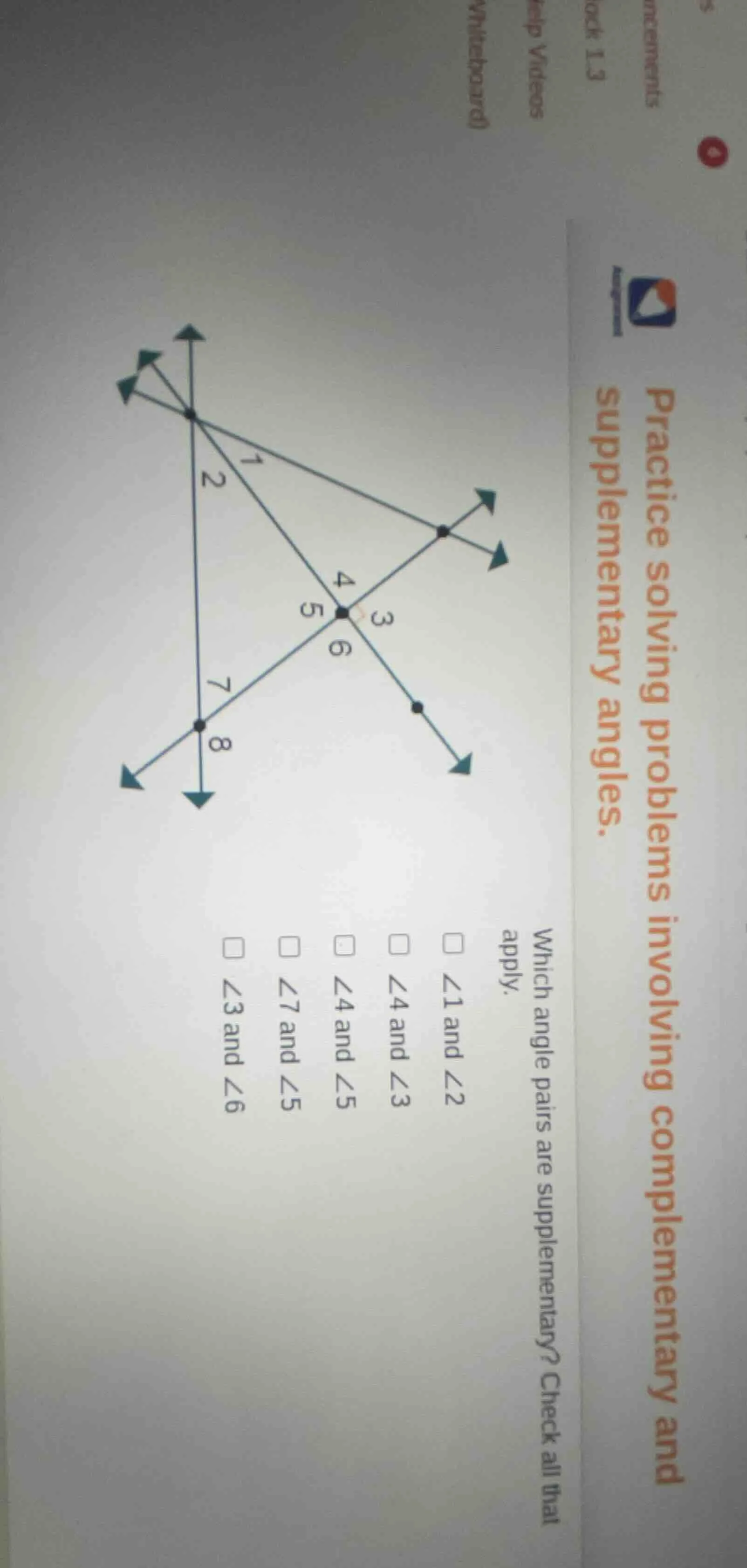 practice solving problems involving complementary and supplementary ang…