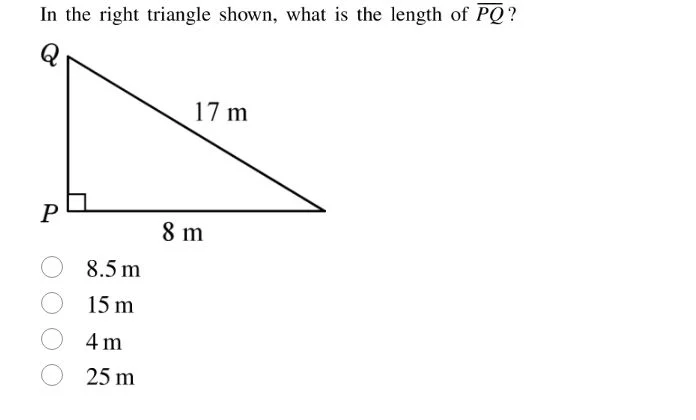 in the right triangle shown, what is the length of $overline{pq}$? 8.5 …