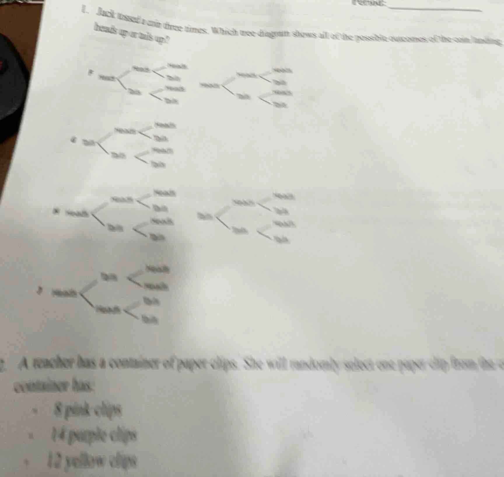 1. jack tossed a coin three times. which tree - diagram shows all of th…
