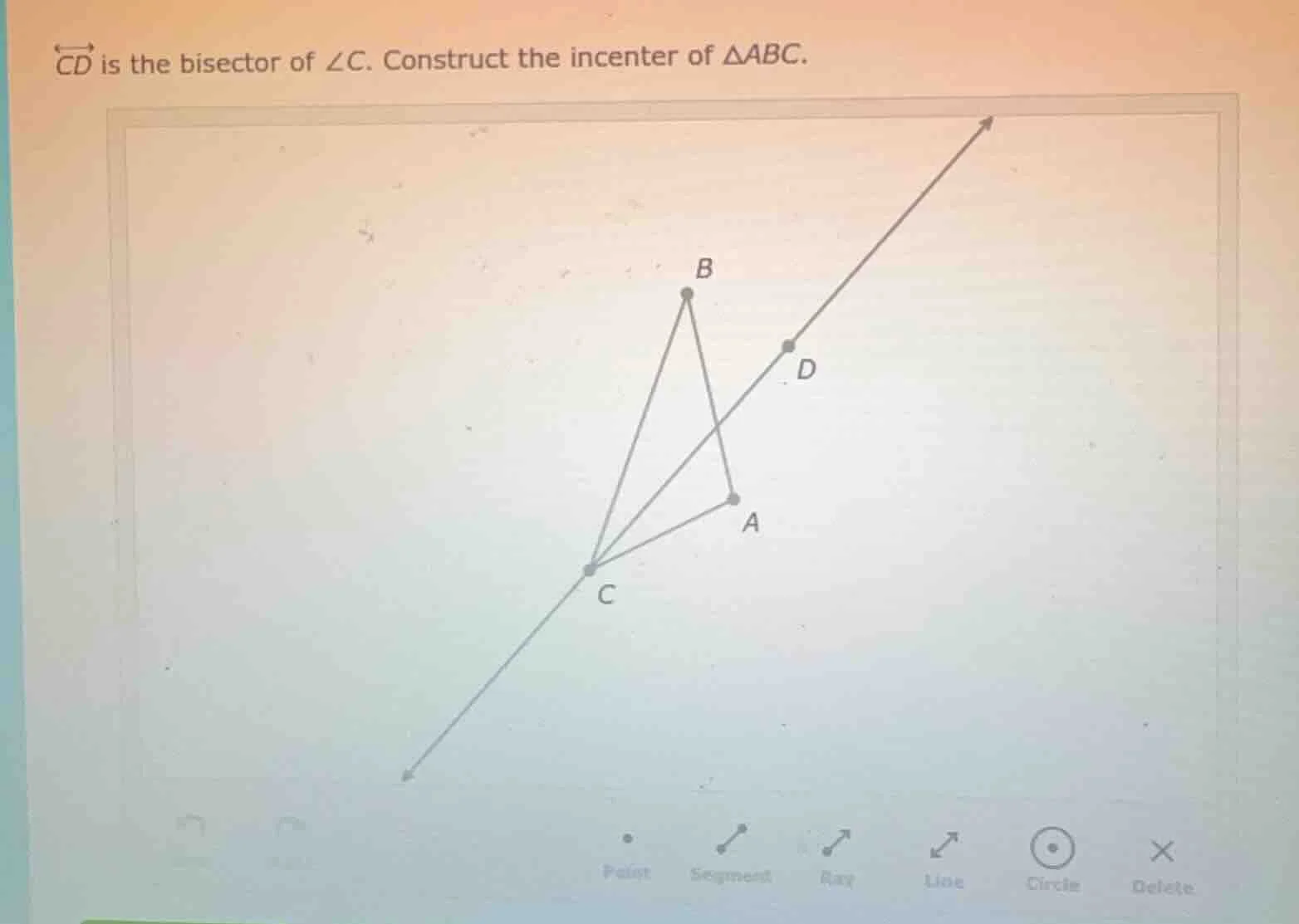 $\\overleftrightarrow{cd}$ is the bisector of $\\angle c$. construct th…