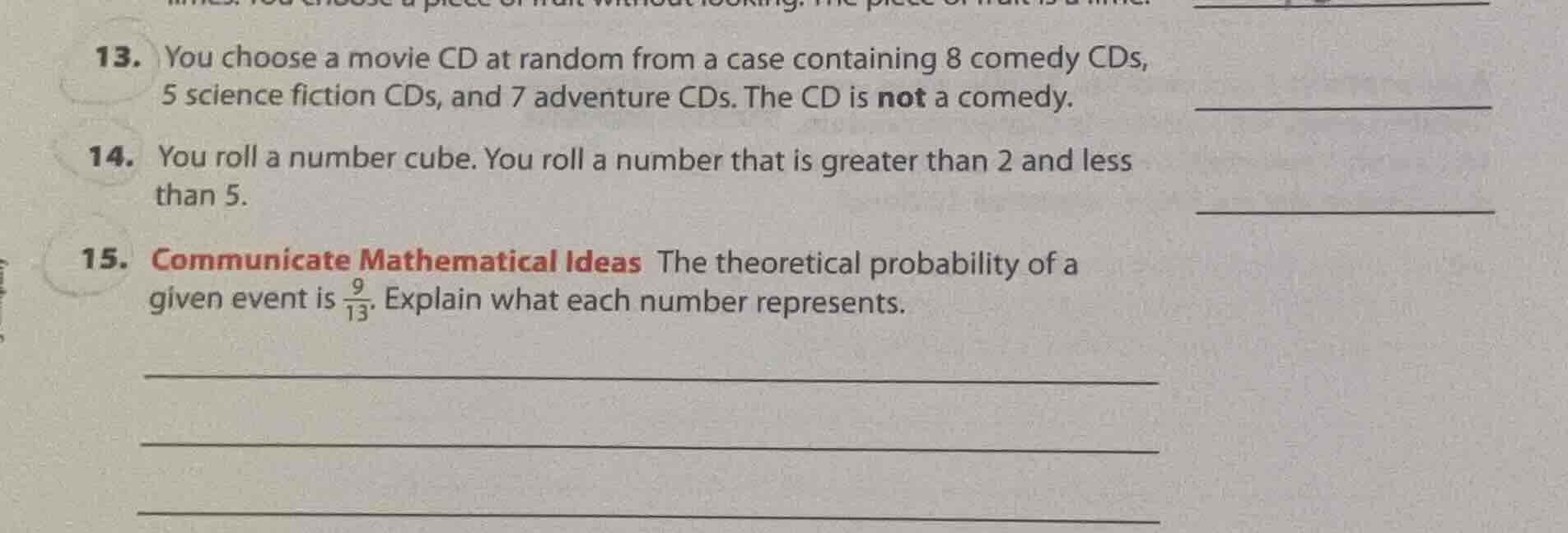 13. you choose a movie cd at random from a case containing 8 comedy cds…