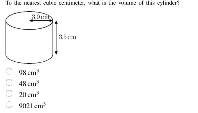 to the nearest cubic centimeter, what is the volume of this cylinder? 3…