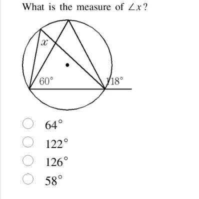 what is the measure of $\\angle x$? diagram of a circle with a triangle…