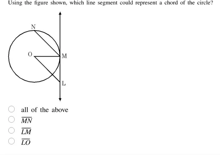 using the figure shown, which line segment could represent a chord of t…