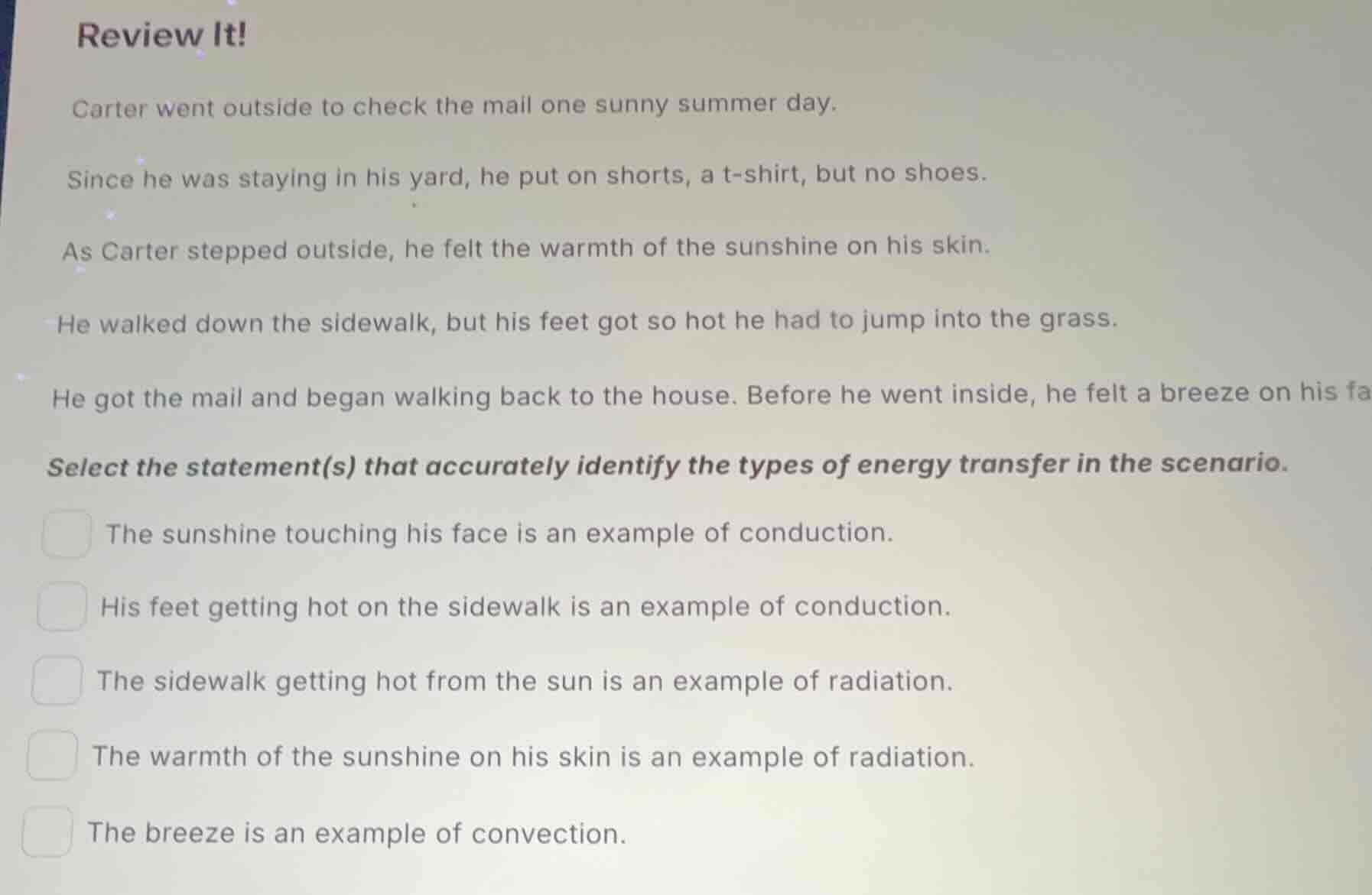 review it! carter went outside to check the mail one sunny summer day. …