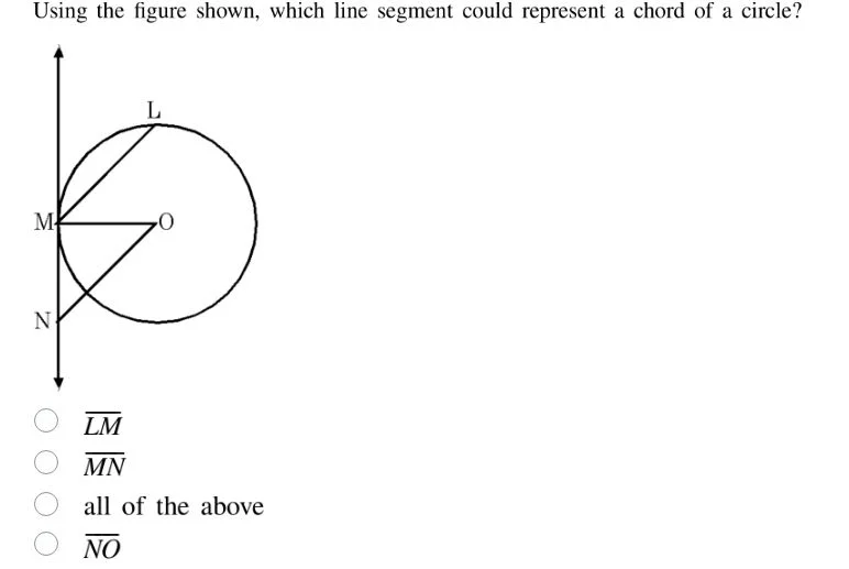 using the figure shown, which line segment could represent a chord of a…