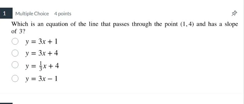 1 multiple choice 4 points which is an equation of the line that passes…