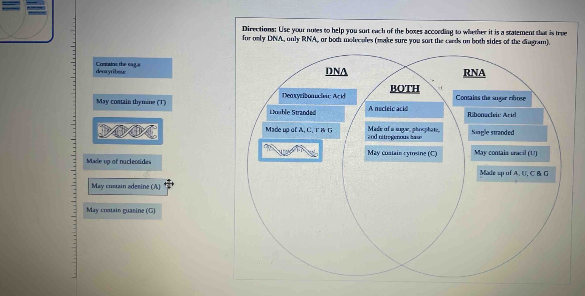 directions: use your notes to help you sort each of the boxes according…