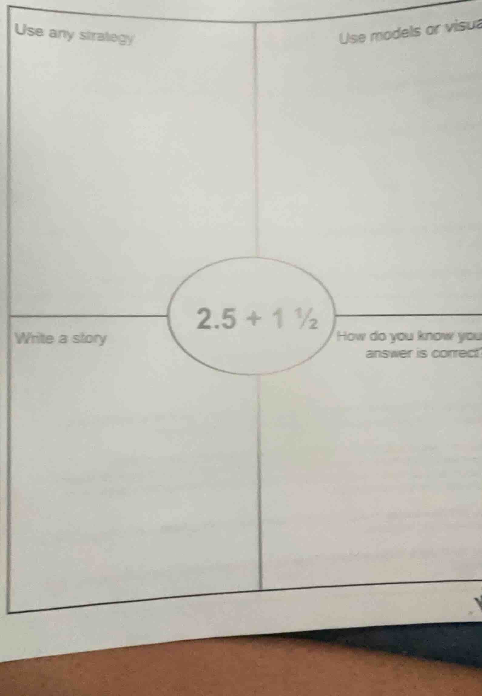 use any strategy use models or visua 2.5 + 1 ½ write a story how do you…