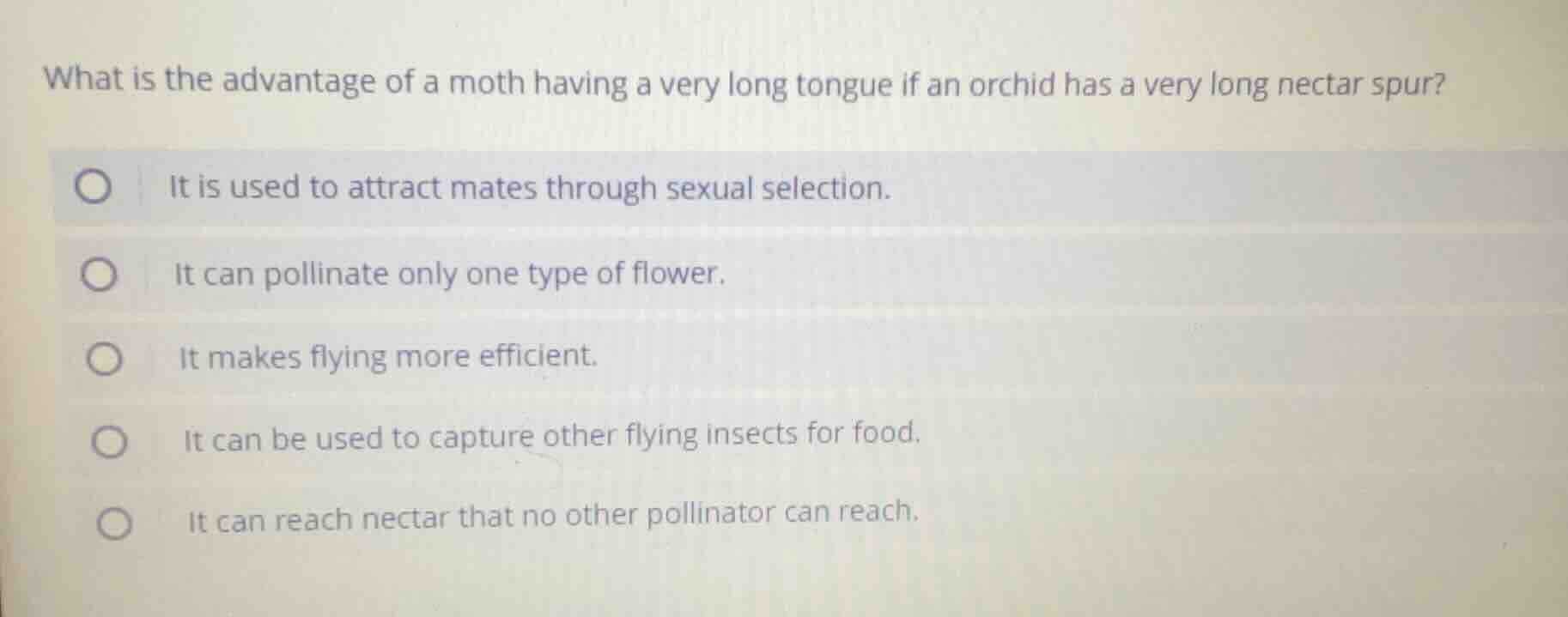 what is the advantage of a moth having a very long tongue if an orchid …