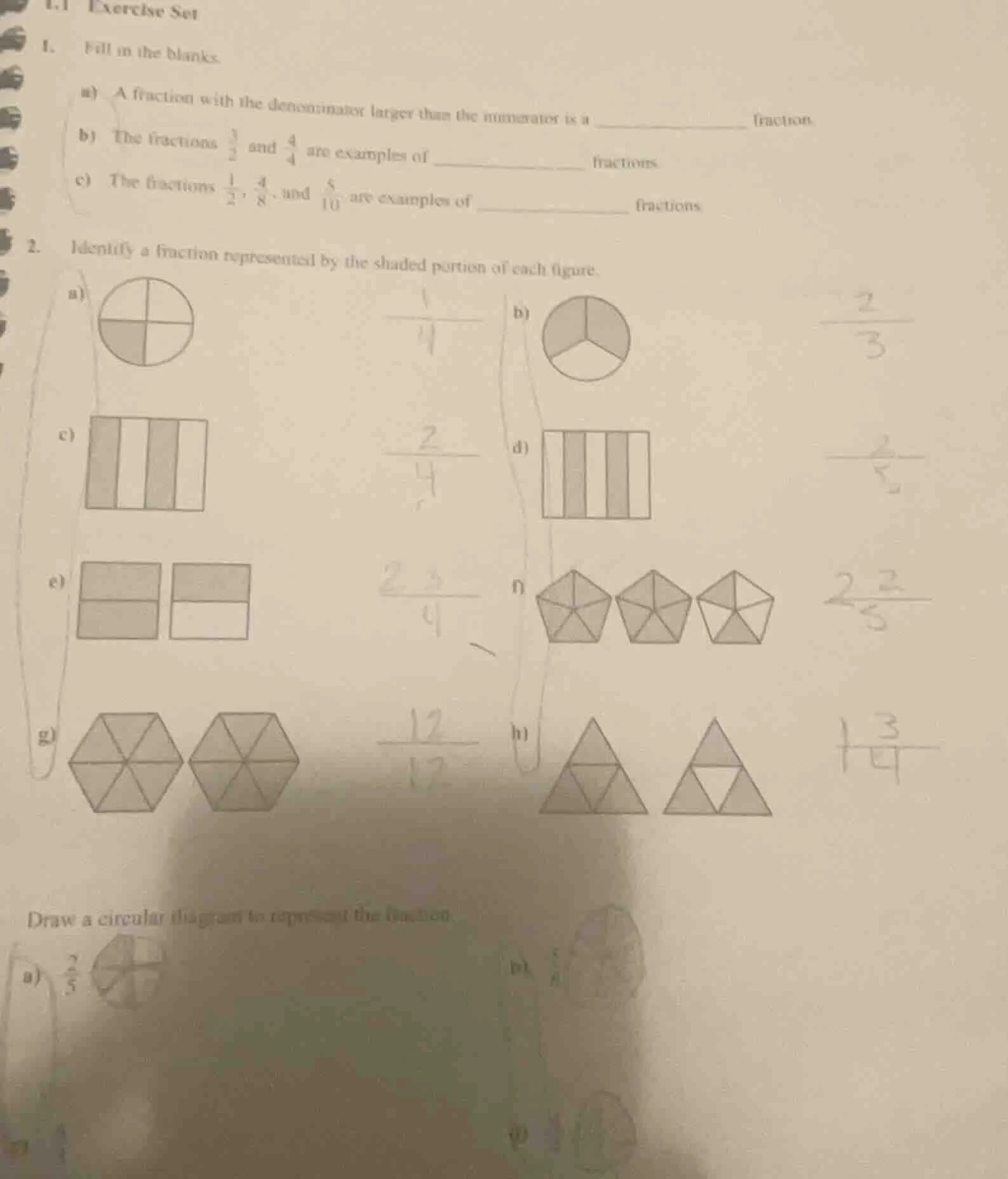1.1 exercise set 1. fill in the blanks. a) a fraction with the denomina…